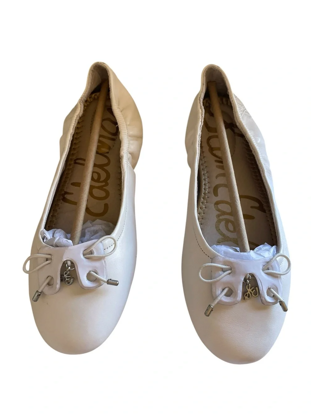 Sam Edelman Felicia Mini White Leather Ballet Flats with Bow Accent NWT